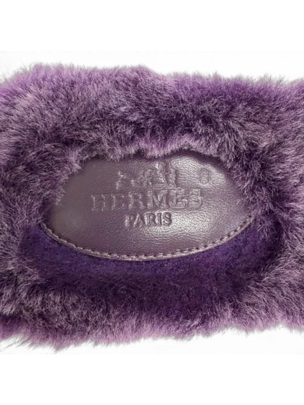 Hermes Oran H Motif Sheepskin Fur Flat Sandals Purple